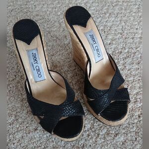 JIMMY CHOO black Snakeskin Animal Print Espadrilles size 36.5
